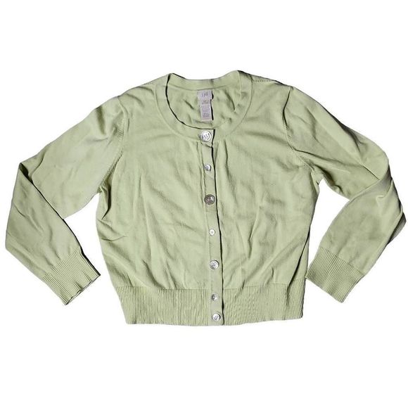 J Jill key lime green iridescent shell button front cardigan - Picture 1 of 5